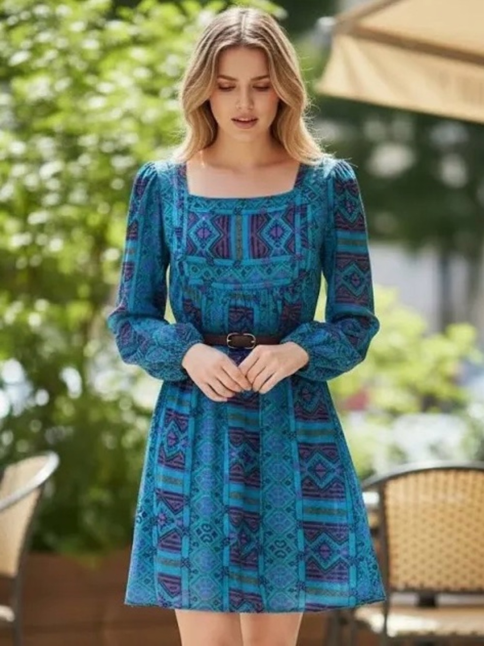 Jill Stuart for Neiman Marcus Vintage Mini Dress in Sheer Teal & Purple Size 6